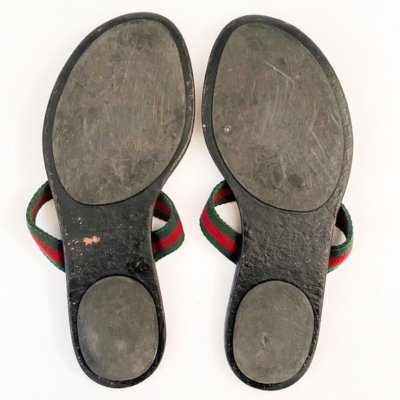 Gucci GG Web Stripe Flip Flop Sandal Black EU 39 US Women's 9 Flat Logo - Picture 5 of 13